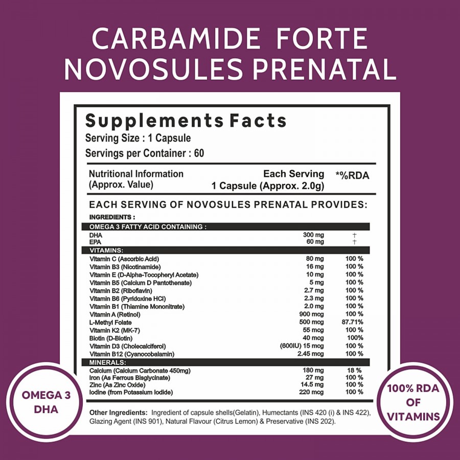 Carbamide Forte Prenatal Multivitamin + DHA 300mg Softgel Capsules - For Pregnancy