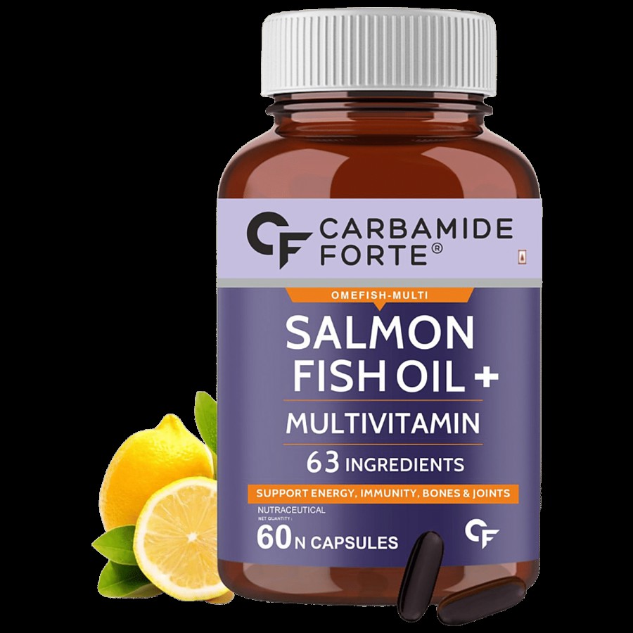 Carbamide Forte Salmon Fish Oil + Multivitamin 1892.5mg + 63 Ingredients Softgel Capsules - For Energy & Immunity