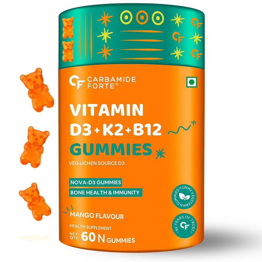 Carbamide Forte Vitamin D3 K2 B12 Gummies - Veg Lichen Source D3