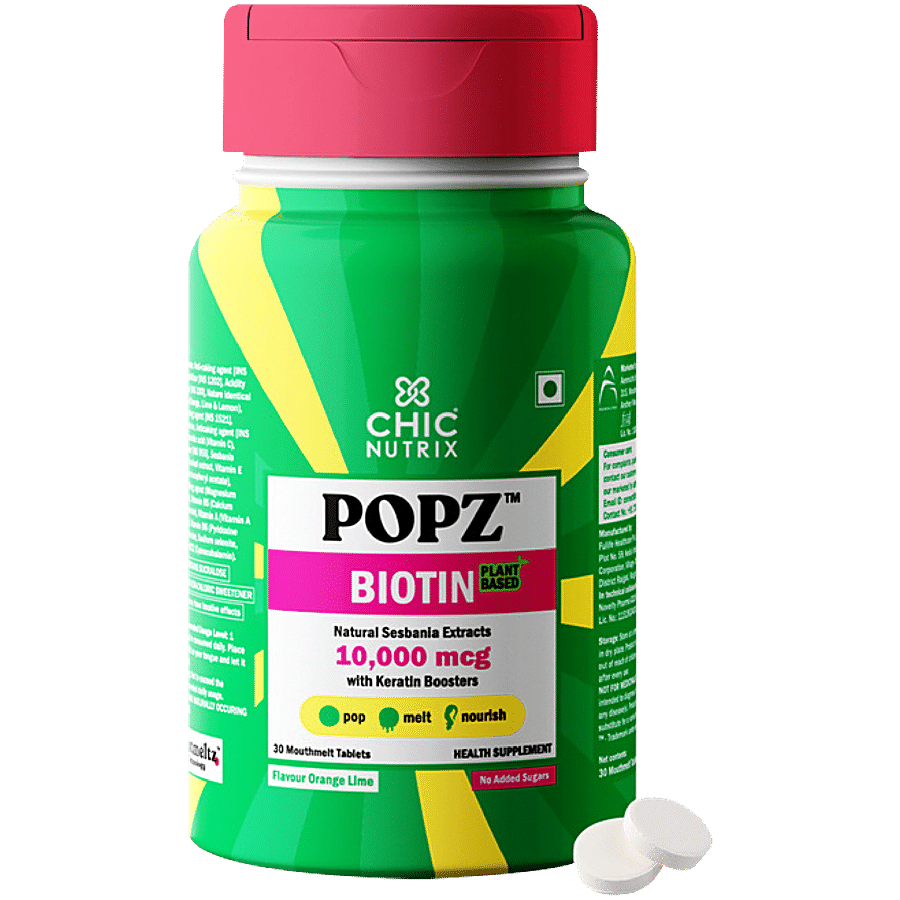 Chicnutrix Popz Biotin Tablets For Stronger & Thicker Hair - Orange Lime Flavour