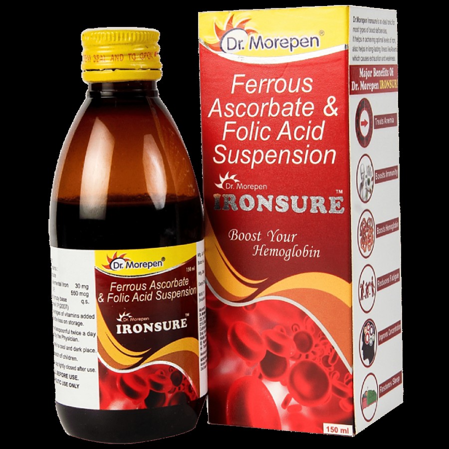 Dr. Morepen Ironsure - Folic Acid & Iron Supplement Hemoglobin Booster Syrup