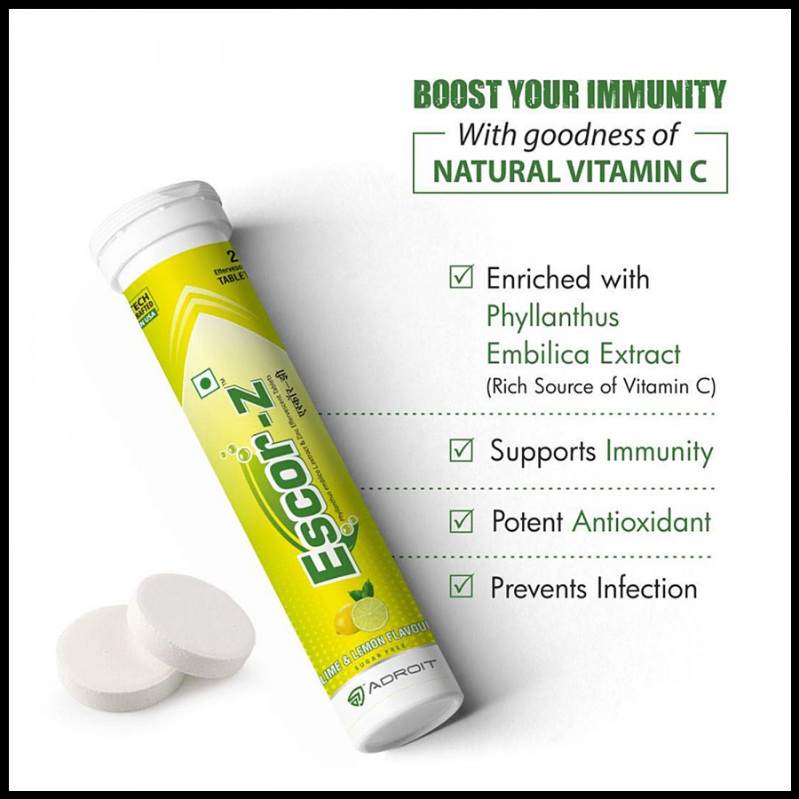 Escor-Z Vitamin C Effervescent Tablets - Lime & Lemon Flavour