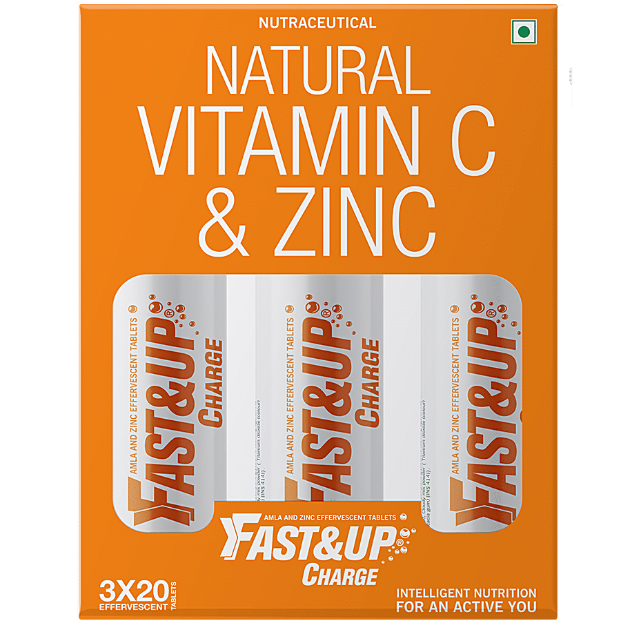 Fast&Up Charge Effervescent Tablets With Natural Vitamin C & Zinc for Immunity - Orange Flavour