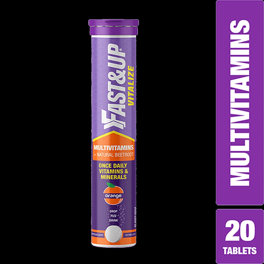 Fast&Up Vitalize Mutivitamin Effervescent Tablets Extract For Men & Women - Orange Flavour