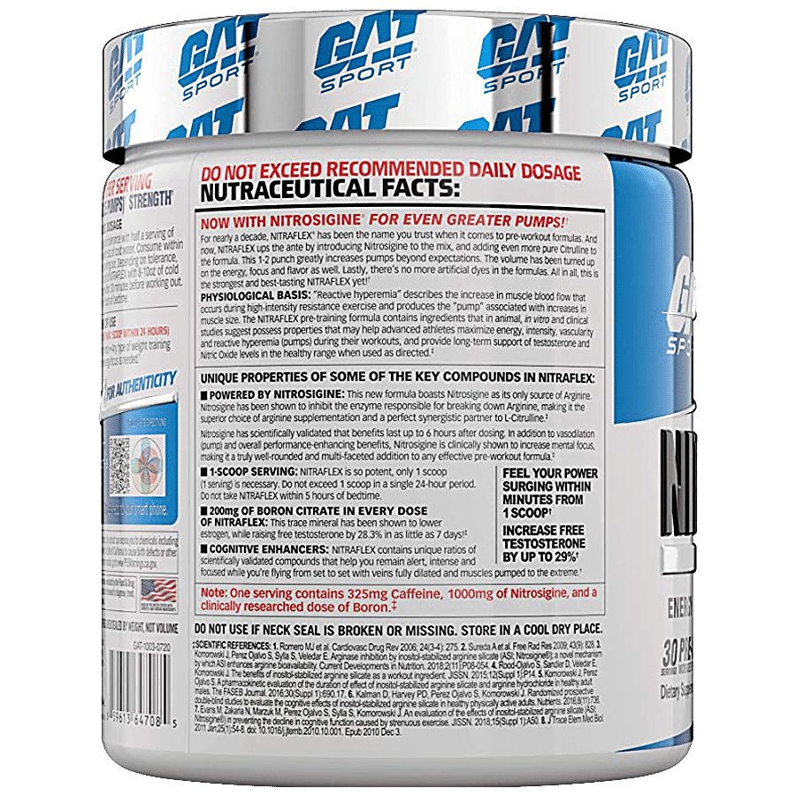 GAT Sport Nitraflex Hyperemia & Testosterone Enhancing Powder - Blue Raspberry Flavour