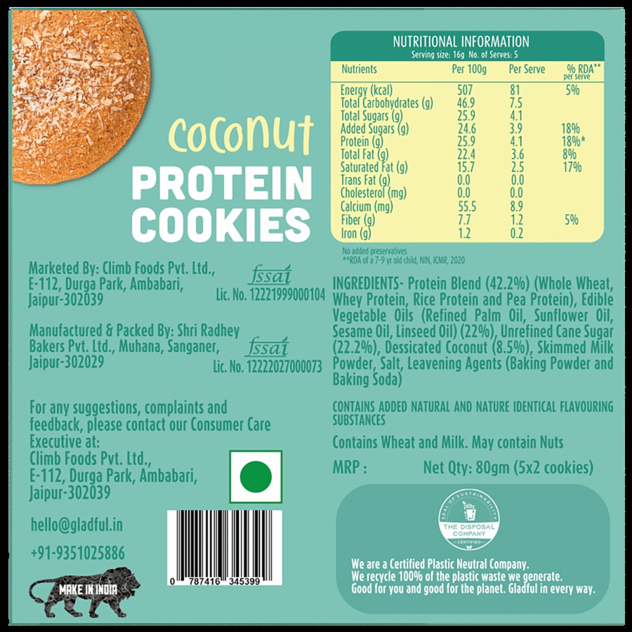 Gladful Coconut Protein Cookies - No Maida & Cholesterol