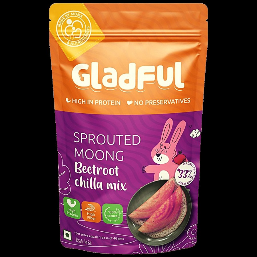 Gladful Sprouted Moong Beetroot Chilla Mix - High In Protein & Fibre