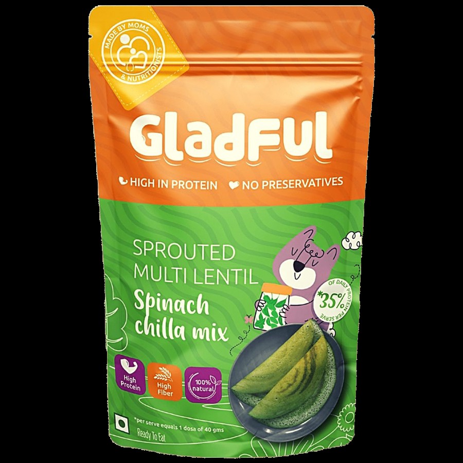 Gladful Sprouted Multi Lentil Spinach Chilla Mix - High In Protein & Fibre