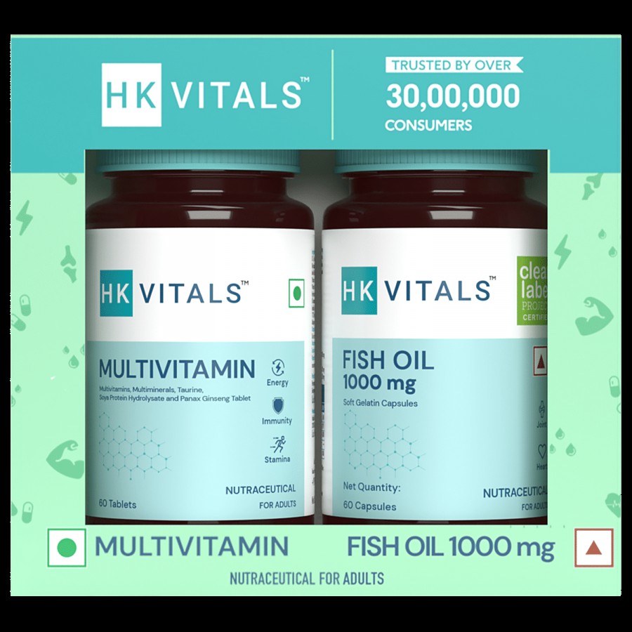 HealthKart HK Vitals Multivitamin Tablets & Fish Oil Capsules Combo For Women & Men