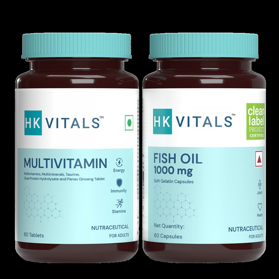 HealthKart HK Vitals Multivitamin Tablets & Fish Oil Capsules Combo For Women & Men