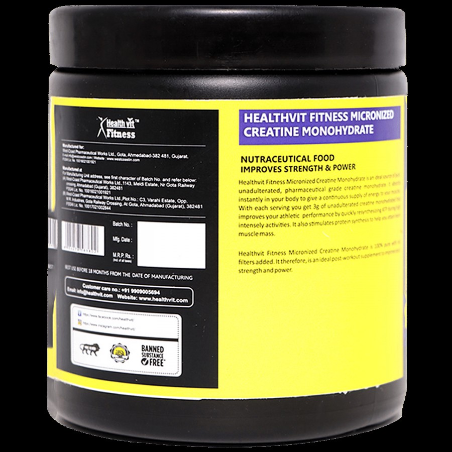 Healthvit Fitness Health Supplement - Micronised Creatine Monohydrate Powder