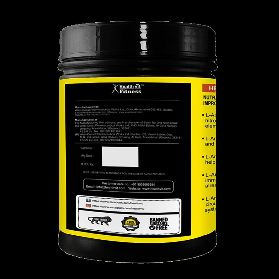 Healthvit Fitness L-Arginine Amino Acid Powder