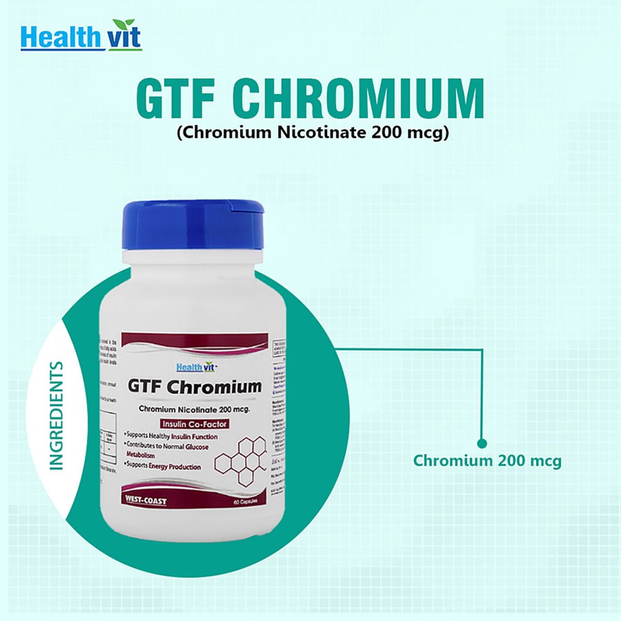 Healthvit GTF Chromium Nicotinate 200 mcg Capsules - Maintain Healthy Blood Sugar Levels