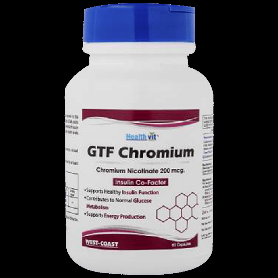 Healthvit GTF Chromium Nicotinate 200 mcg Capsules - Maintain Healthy Blood Sugar Levels