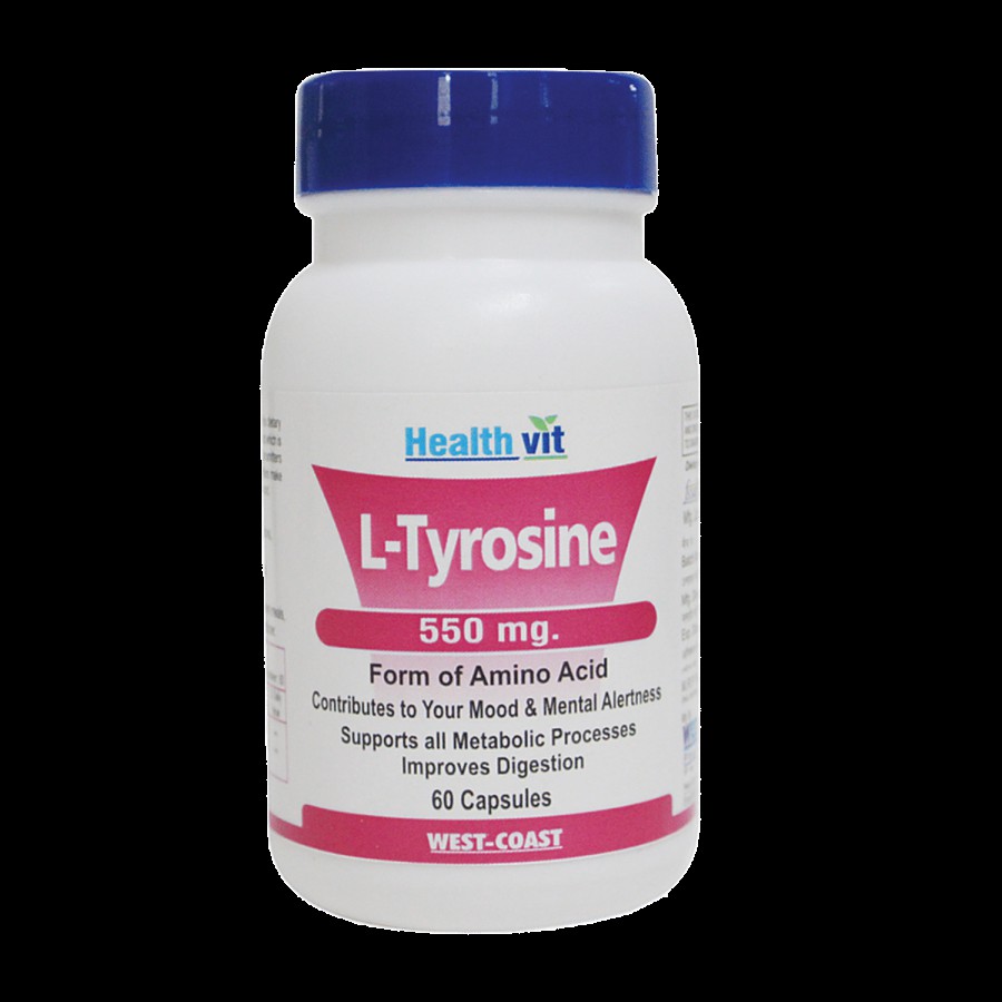 Healthvit L-Tyrosine 550 mg Capsules - Form Amino Acid