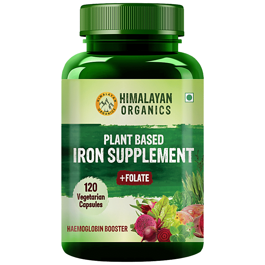 Himalayan Organics Plant Based Iron Supplement Capsules - With Folate