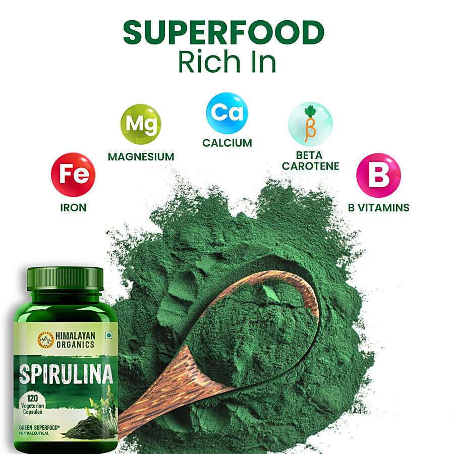 Himalayan Organics Spirulina Green Superfood Capsules - Provides Nutrition