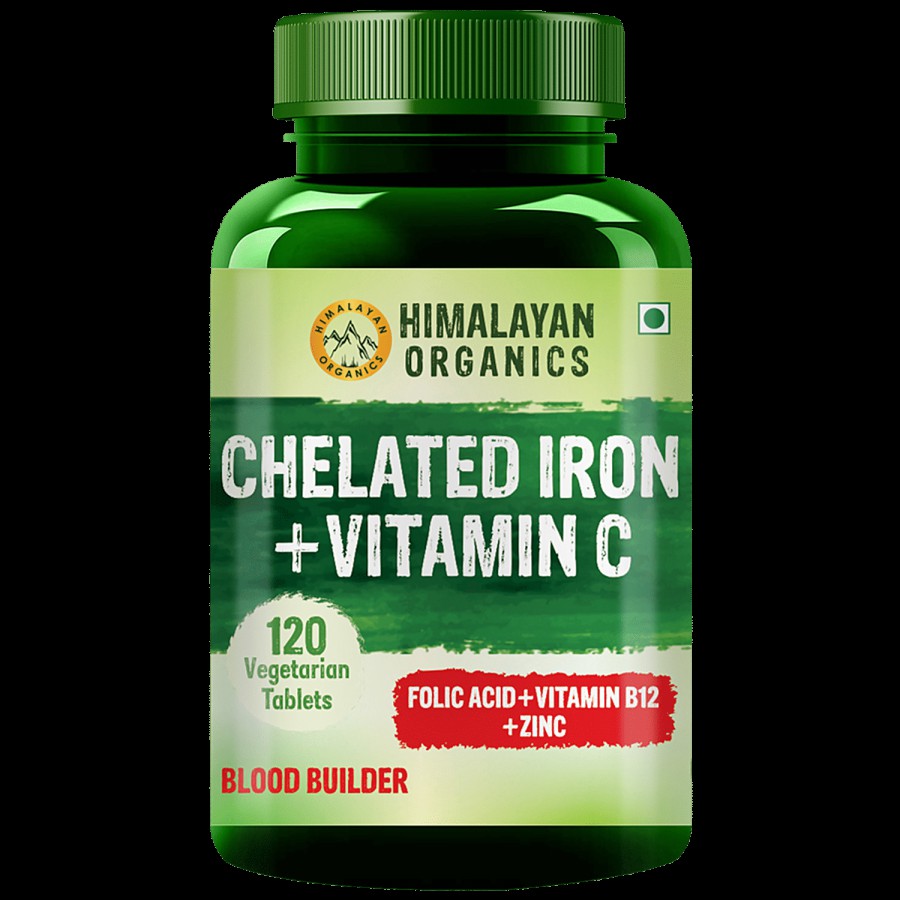 Himalayan Organics Chelated Iron & Vitamin C Dietary Supplement Tablets - Helps In Building Blood