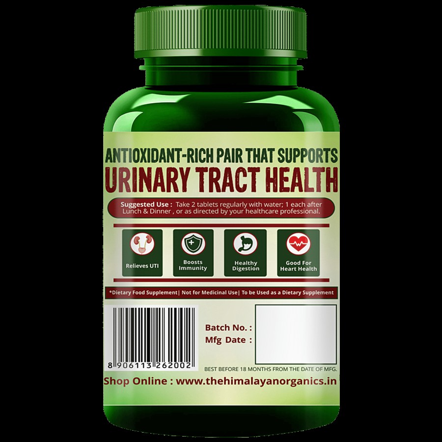 Himalayan Organics D-Mannose & Cranberry Dietary Supplement Tablets - For Healthy Urinary Tract