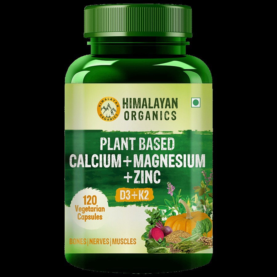 Himalayan Organics Plant Based Calcium Magnesium Zinc D3 & K2 Capsules - For Bones