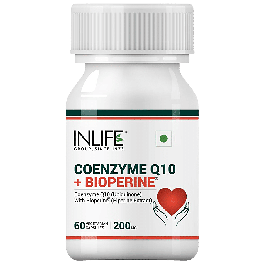 INLIFE Coenzyme Q10 CoQ10 200 Mg Bioperine Capsules - Helps In Fertility Problems