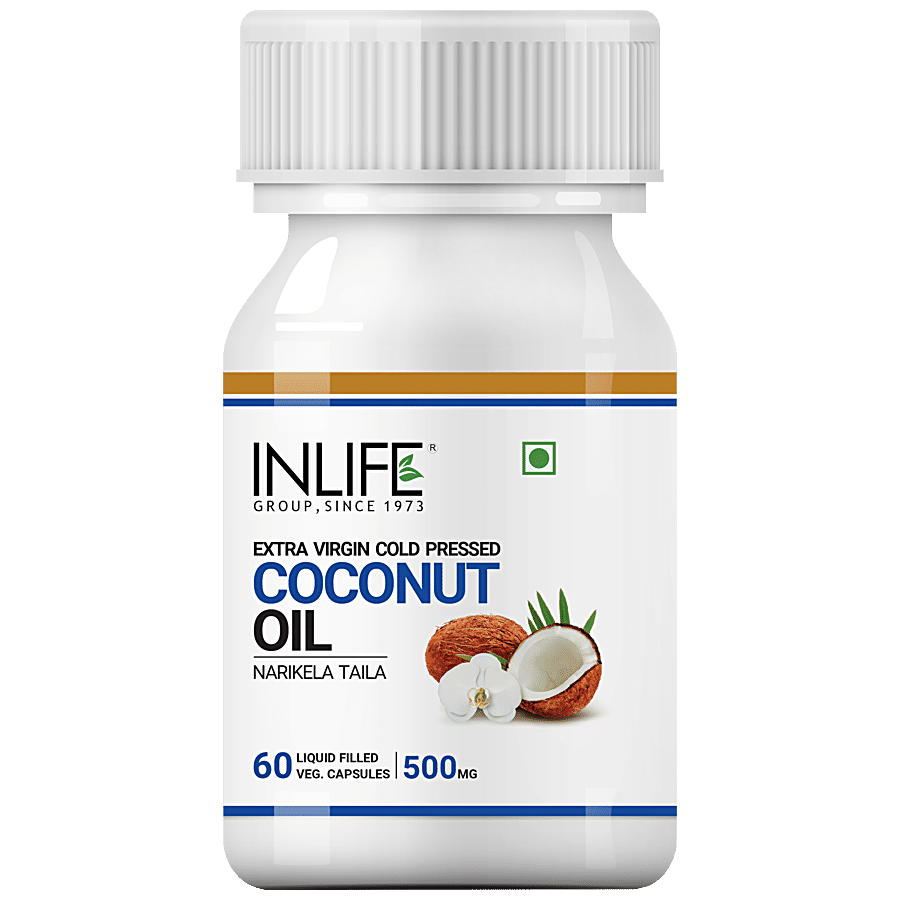 INLIFE Extra Virgin Cold Pressed Coconut Oil 500 Mg Capsules - For Weight Management