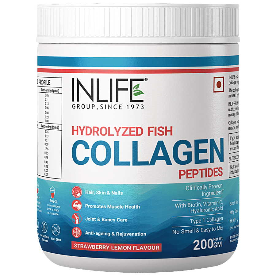 INLIFE Hydrolyzed Fish Collagen Peptides Powder - Strawberry Lemon Flavour