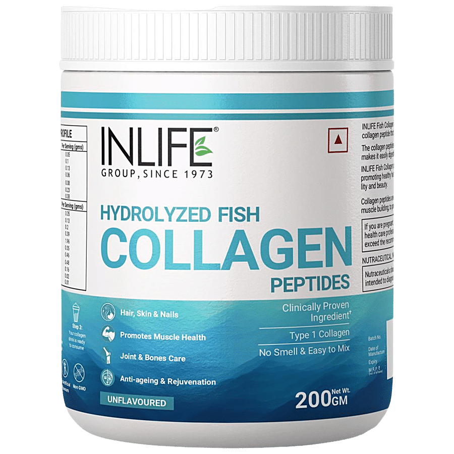 INLIFE Hydrolyzed Fish Collagen Peptides Powder - With 90% Protein