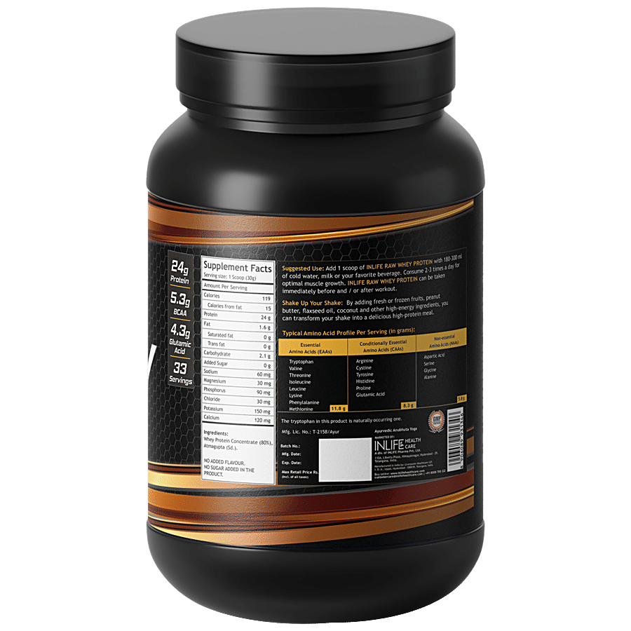 INLIFE Raw Whey Protein Powder - Unflavoured