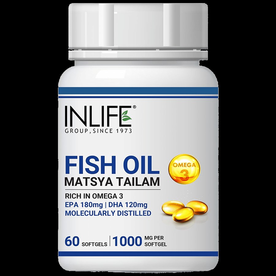 INLIFE Fish Oil Omega 3 1000 Mg Capsules - 180 Mg EPA