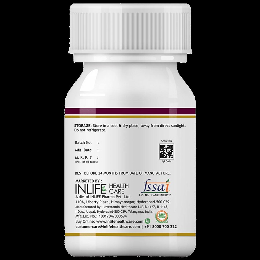 INLIFE L-Arginine 1000 Mg Capsules - Nitric Oxide Precursor