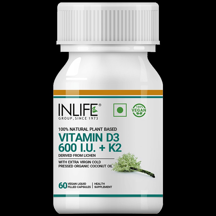 INLIFE Plant-Based Vitamin D3 K2 Capsules - Lichen Source