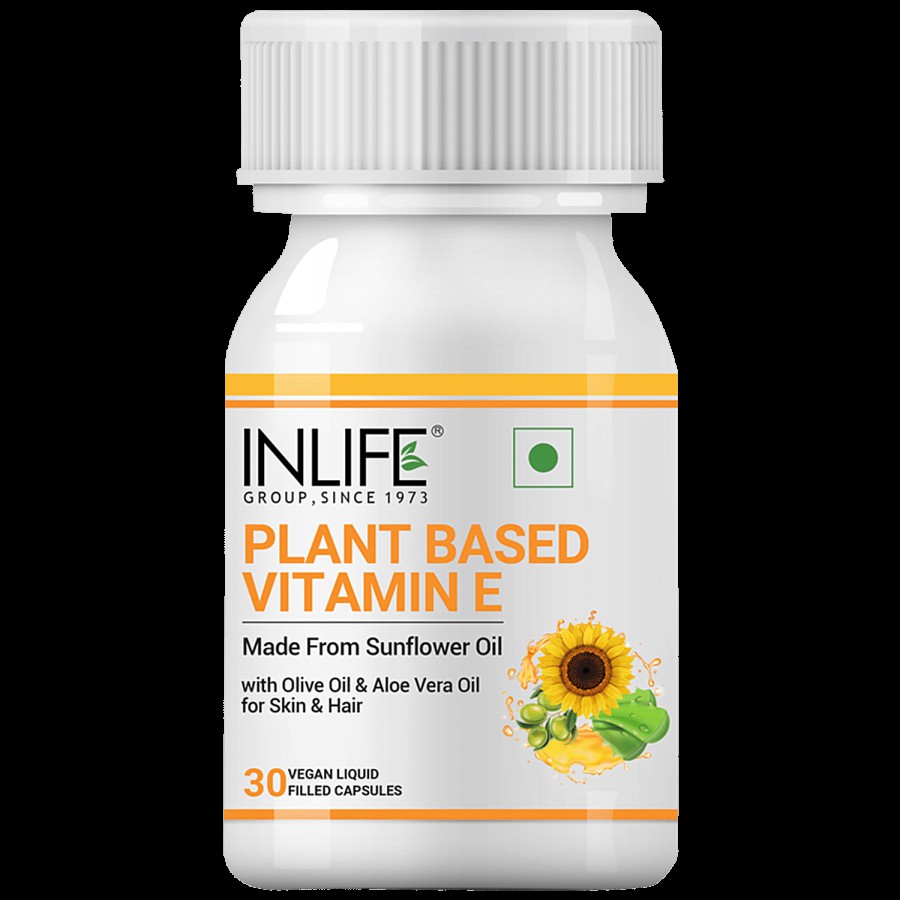 INLIFE Plant Based Natural Vitamin E Oil Capsules - For Skin Health & Immunity Booster