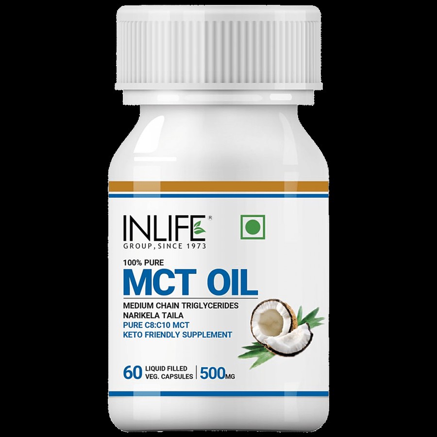 INLIFE Pure MCT Oil 500 Mg Capsules - C8 C10 Keto Diet Friendly