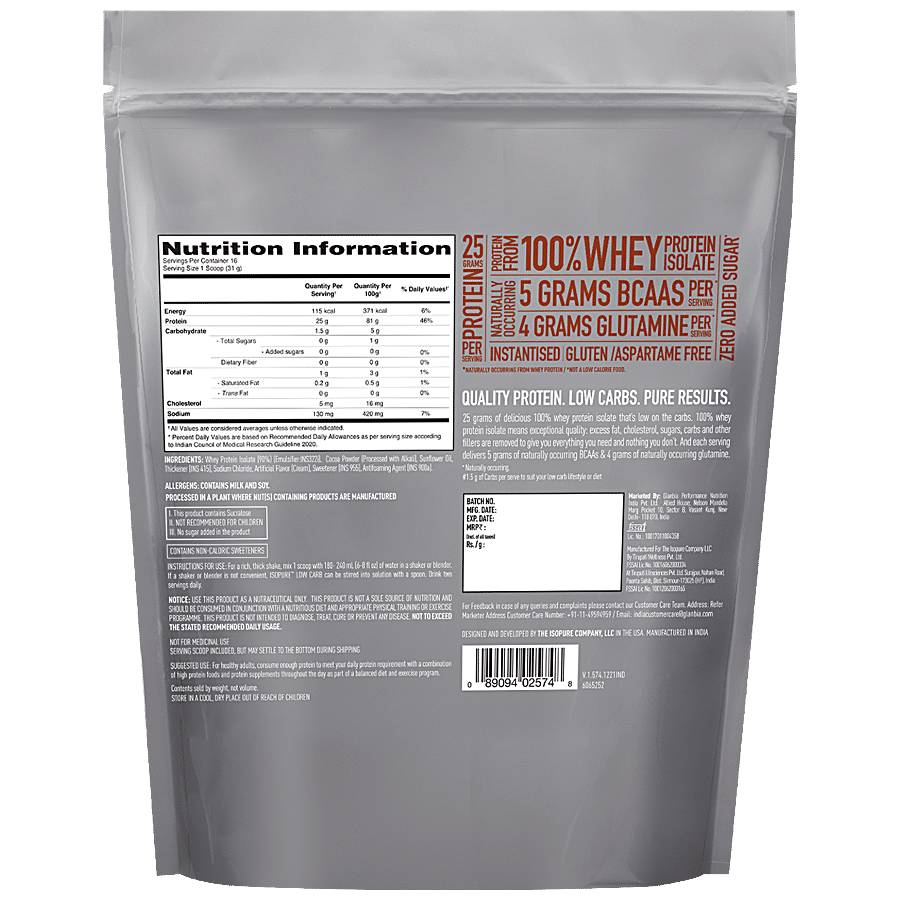 Isopure Low Carb Whey Protein Isolate Powder Drink Mix - Dutch Chocolate