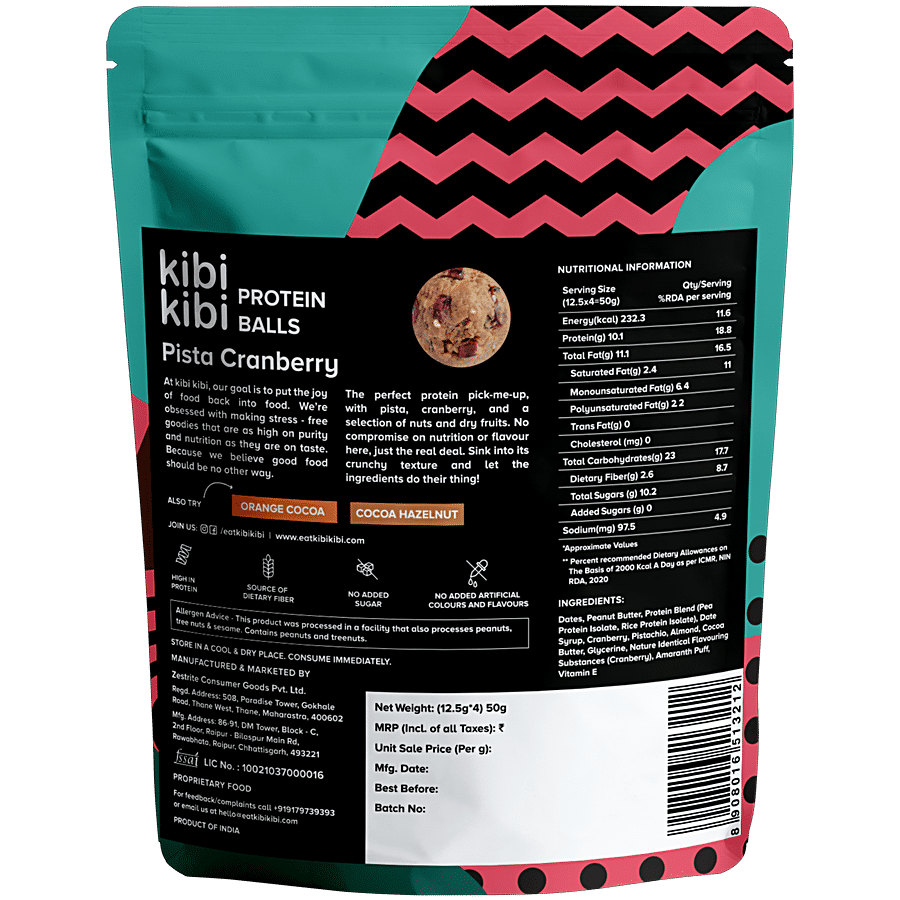 Kibi Kibi Pista Cranberry Protein Balls