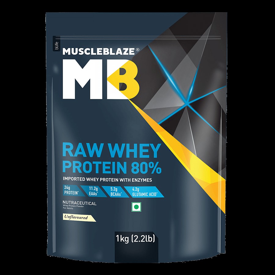 MuscleBlaze Raw Whey Protein Concentrate - 80% With Added Digestive Enzymes