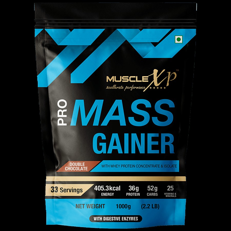 MuscleXP Pro Mass Gainer With Whey Protein Concentrate & Isolate - Double Chocolate