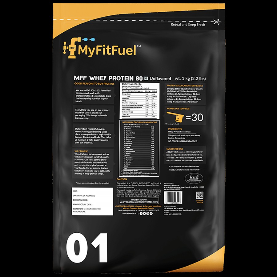 MyFitFuel MFF Whey Protein 80 - Unflavoured