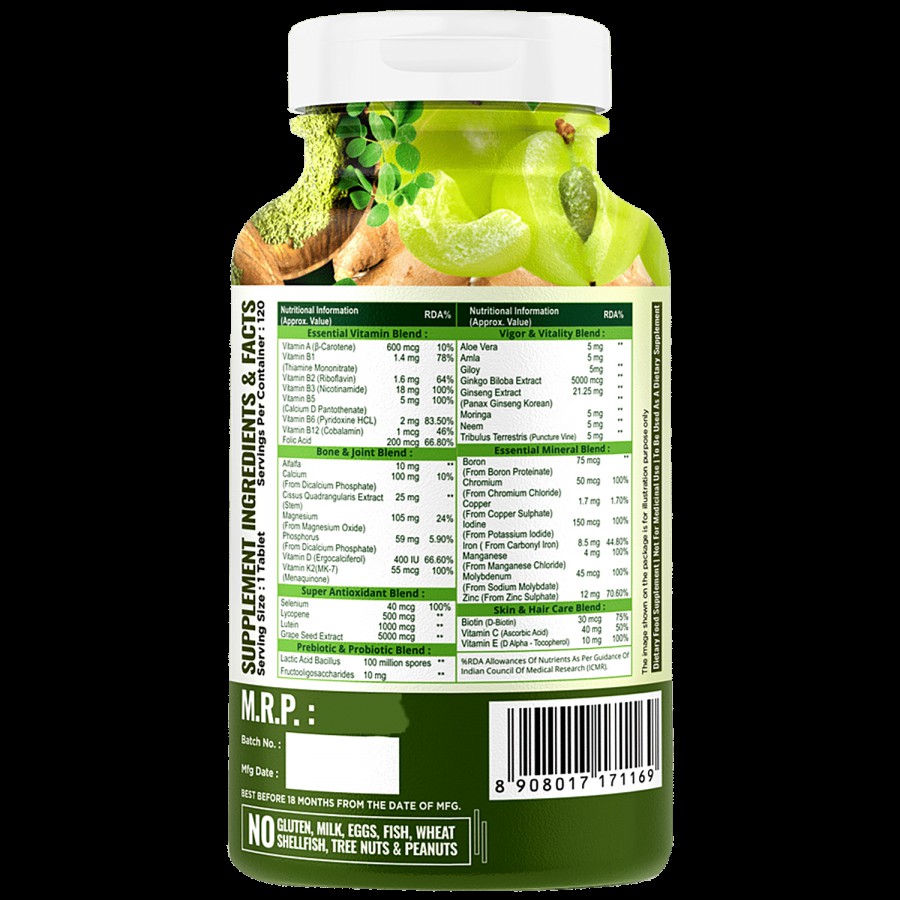 Nature Life Nutrition Immunity Multivitamins With Probiotics Tablet - For Energy & Better Digestion