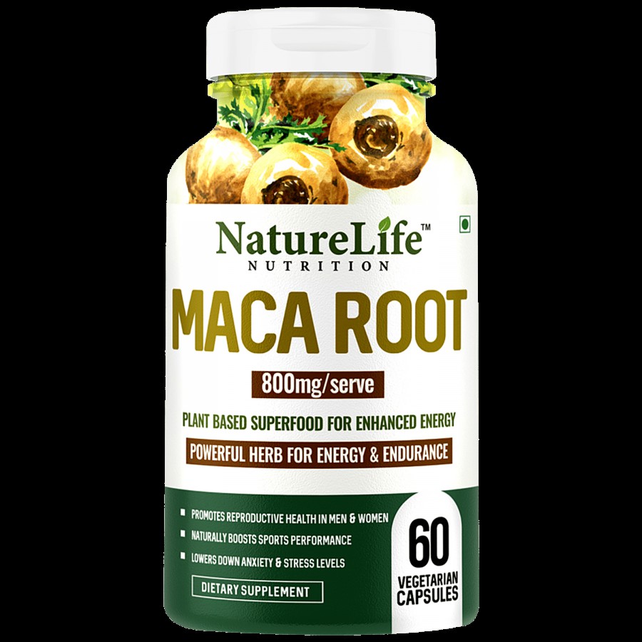 Nature Life Nutrition Maca Root Plant Based Superfood Capsules - For Energy