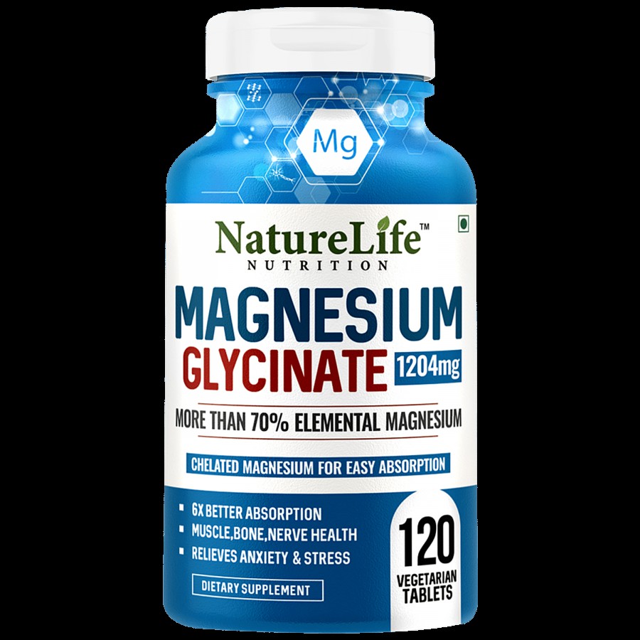 Nature Life Nutrition Magnesium Glycinate Dietary Supplement Tablets - For Bone & Muscle Health