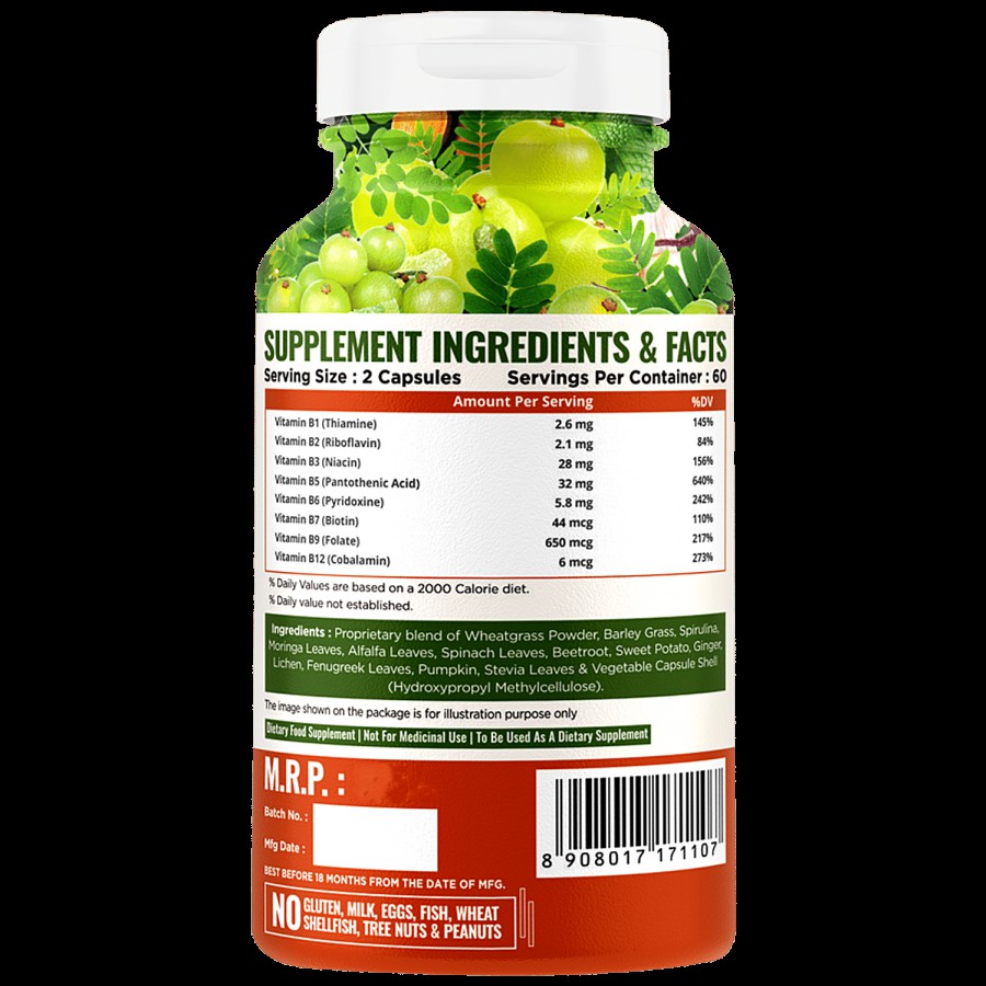 Nature Life Nutrition Plant Based B Complex Dietary Supplement Capsules - Supports Immune System