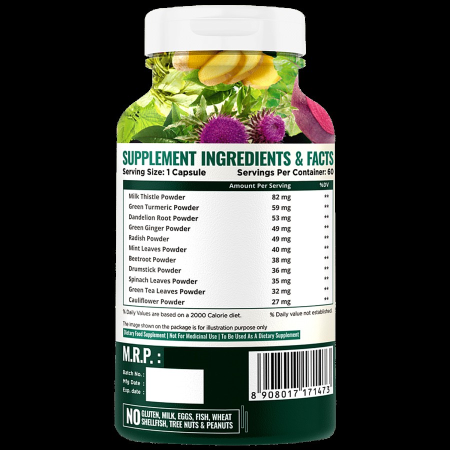 Nature Life Nutrition Plant Based Liver Support Dietary Supplement Capsules - Detoxifies