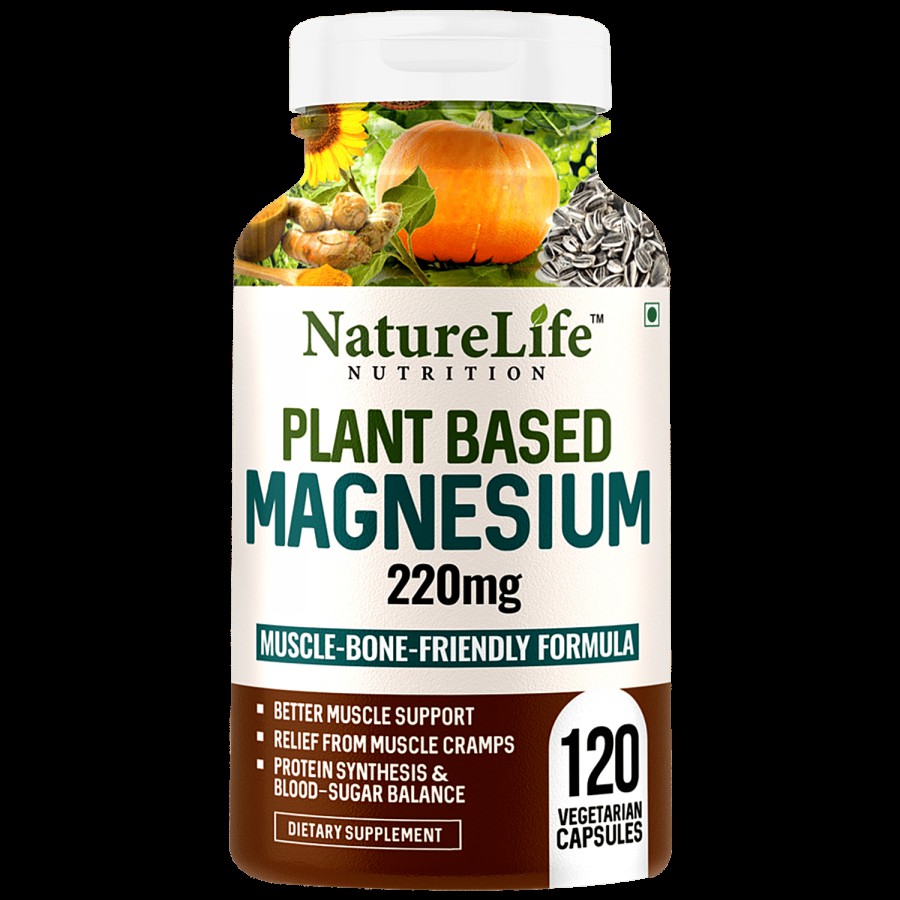 Nature Life Nutrition Plant Based Magnesium Dietary Supplement Capsules - For Bones & Muscles