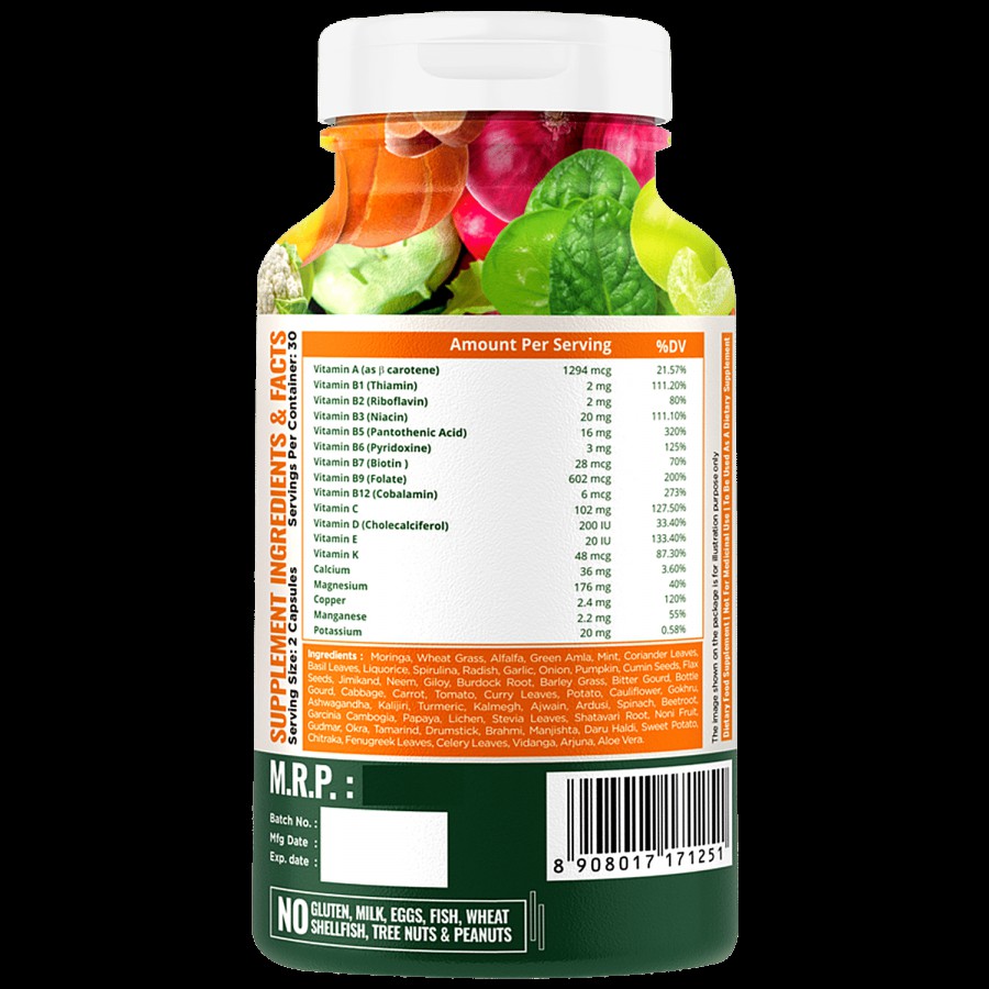 Nature Life Nutrition Plant Based Multivitamin Dietary Supplement Capsules - For Immune Health