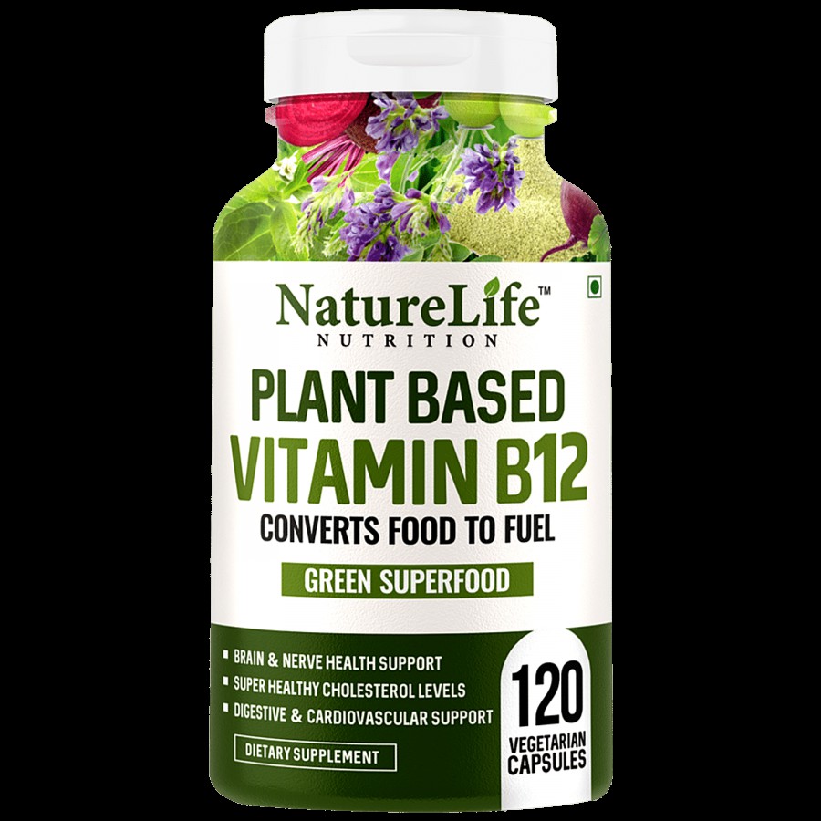 Nature Life Nutrition Plant Based Vitamin B12 Dietary Supplement Capsules - For Brain & Nerve Health