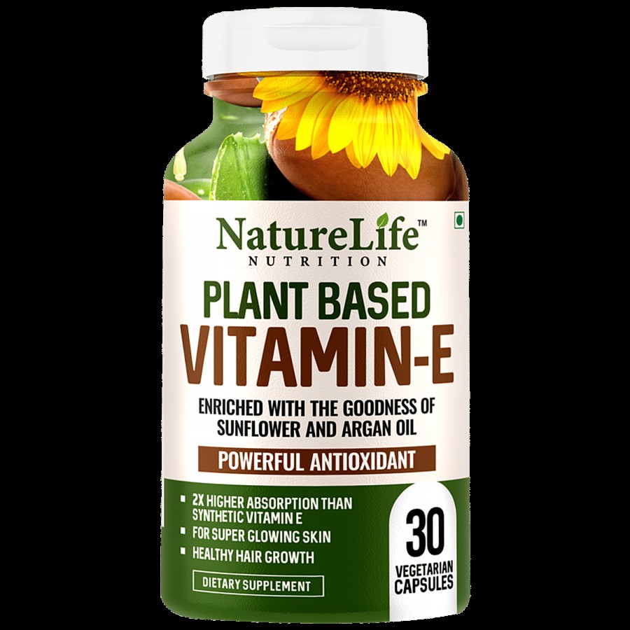 Nature Life Nutrition Plant Based Vitamin E Dietary Supplement Capsules - For Skin & Hair