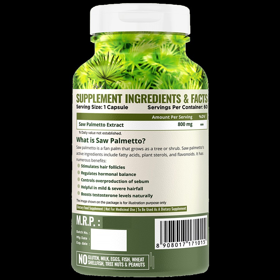 Nature Life Nutrition Saw Palmetto Dietary Supplement Capsules - Controls Hair Loss