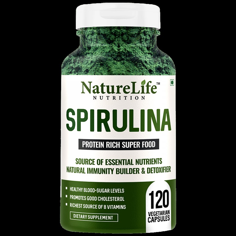 Nature Life Nutrition Spirulina Super Food Dietary Supplement Capsules - Rich In Protein